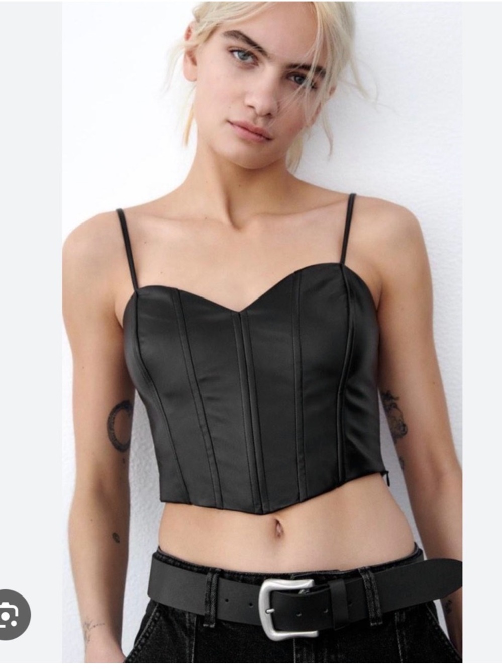Zara Black Faux Leather Corset Camisole